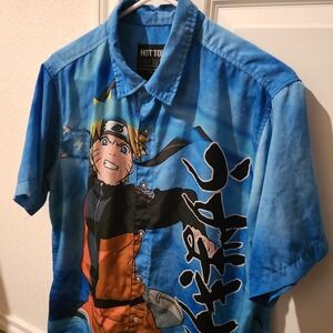 Hot Topic Naruto Shippuden Team 7 Blue Cloud Wash Button Up Shirt Mens Medium